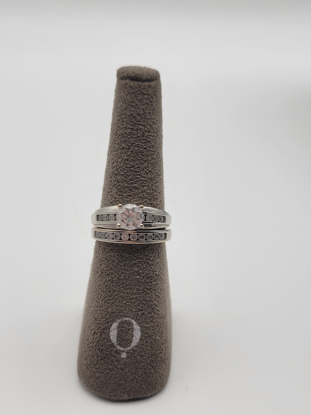 Vintage 14k Plumb DQ CZ White Gold Wedding Set Size 7.75 - Picture 2 of 11